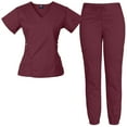 thumbnail image 1 of Medgear Women's 12-Pocket Jogger Scrub Set, Wine, L, 1 of 2