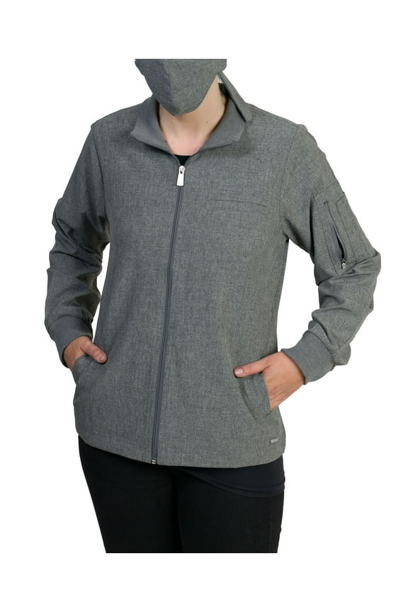 Women's Lily Scrubs Jacket with Full Zipper and Ribbed Cuffs, Heather Graphite Gray, S