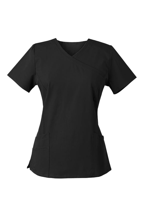 Women’s Scrub Top with Mutliple Bottom Pockets, Black, XS
