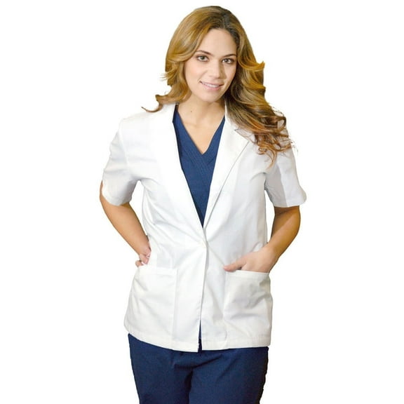 Medgear Women's White Lab Coat 28", Short Sleeves and 3 Pockets 313