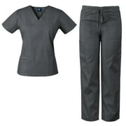 Medgear Womens Scrubs Set V-Neck Top and Drawstring Pant Medical Uniform