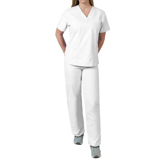 Medgear Womens Scrubs Set V-Neck Top and Drawstring Pant Medical Uniform