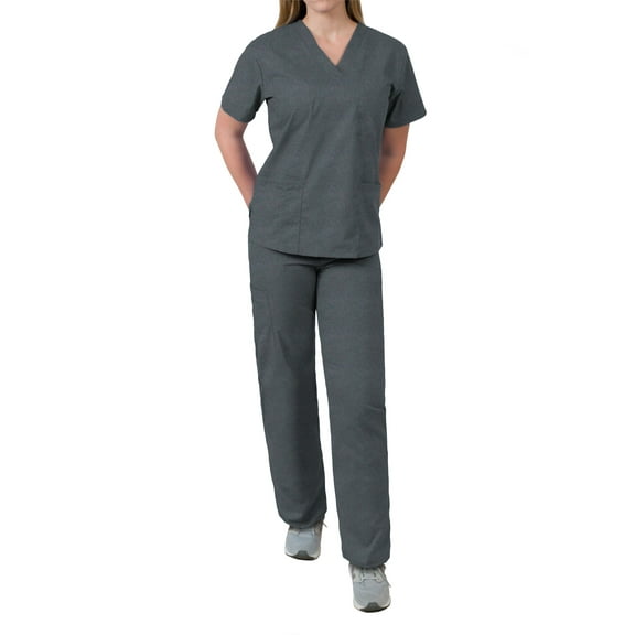 Medgear Womens Scrubs Set V-Neck Top and Drawstring Pant Medical Uniform