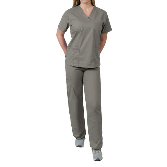 Medgear Womens Scrubs Set V-Neck Top and Drawstring Pant Medical Uniform