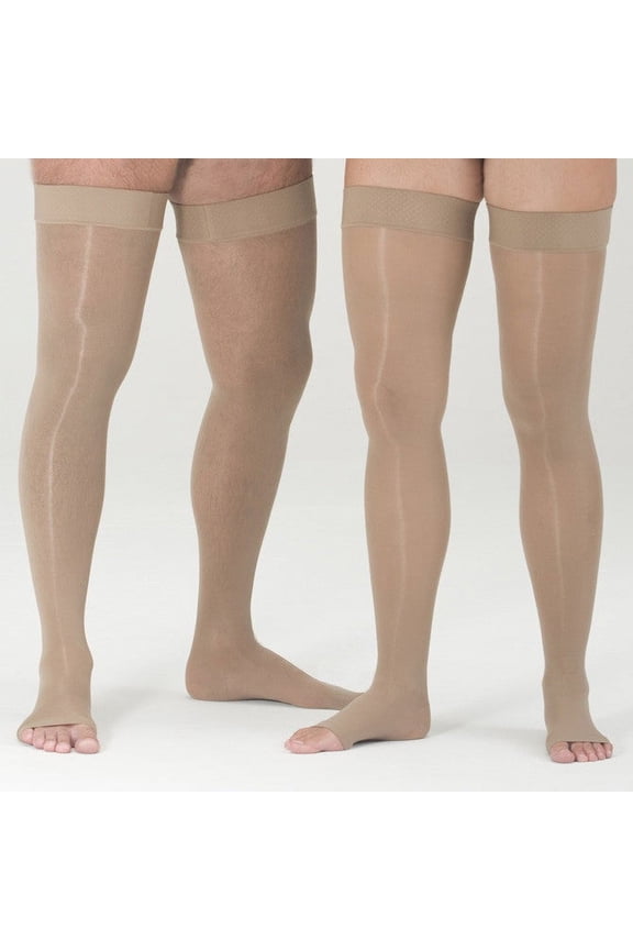 Assure Thigh High, Open Toe, w/Silicone Top-Band, (Size: XL) 20-30mmHg Beige