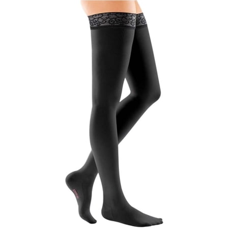 Medi Comfort Closed Toe Thigh Highs w/ Lace Band - 15-20 mmHg Petite Ebony I Petite 450-I-EBONY
