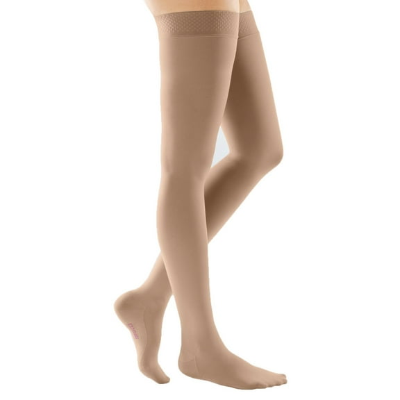 mediven comfort for Men & Women, 20-30 mmHg Thigh High w/Beaded Silicone Top Band Closed Toe Compression Stockings, Natural, II-Standard