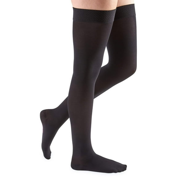 Medi Comfort Closed Toe Thigh Highs w/Silicone Dot Band - 30-40 mmHg   Ebony III  Reg 191-III-EBONY