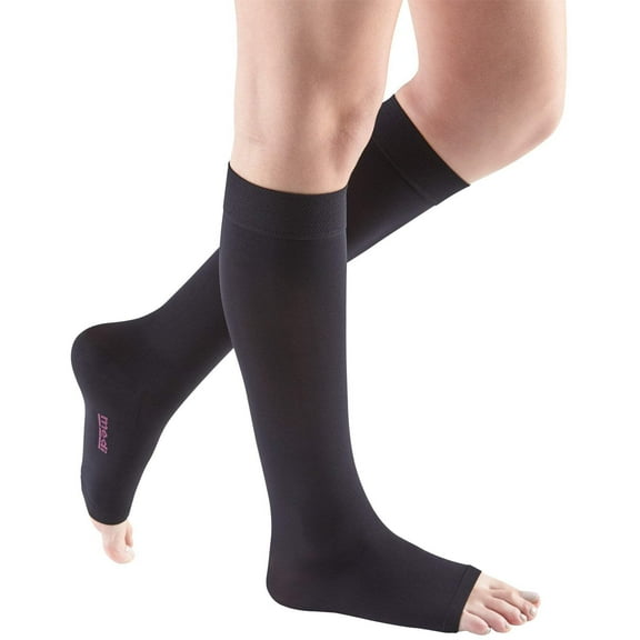 Medi Comfort Open Toe Knee Highs 30-40mmHg Calf Petite, Color: Ebony, Size: III