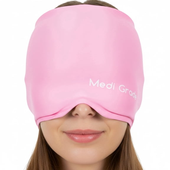 Medi Grade Cooling Cap Pink – Full Coverage Cooling Compression Cap – Soft Flexible Fabric Gel Mask That Blocks Light – Reusable Cold Therapy Cap