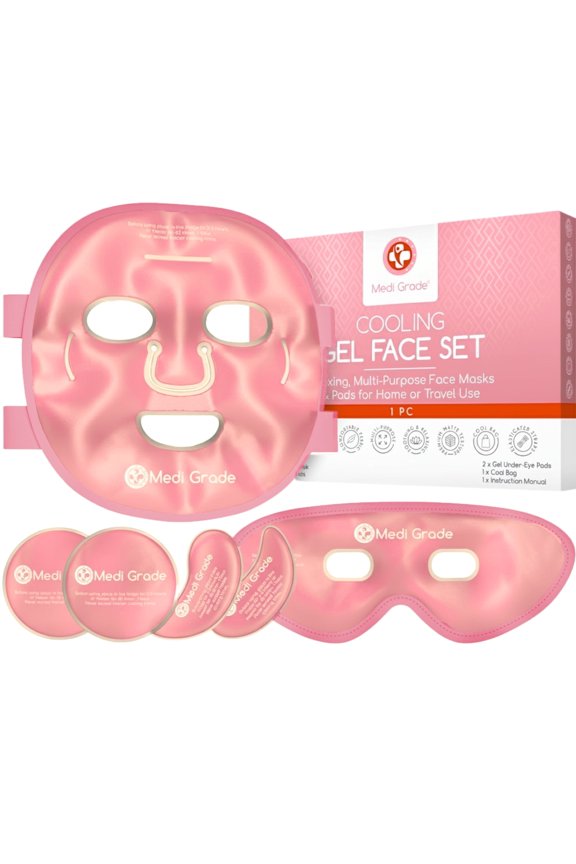 Cooling Ice Face Mask and Cooling Eye Mask for Puffy Eyes & Migraine Relief, Pink - Self Care Face Ice Pack with ChillGel Face Ice Mask Technology - Cooling Face Mask, Eye Pads and Bag