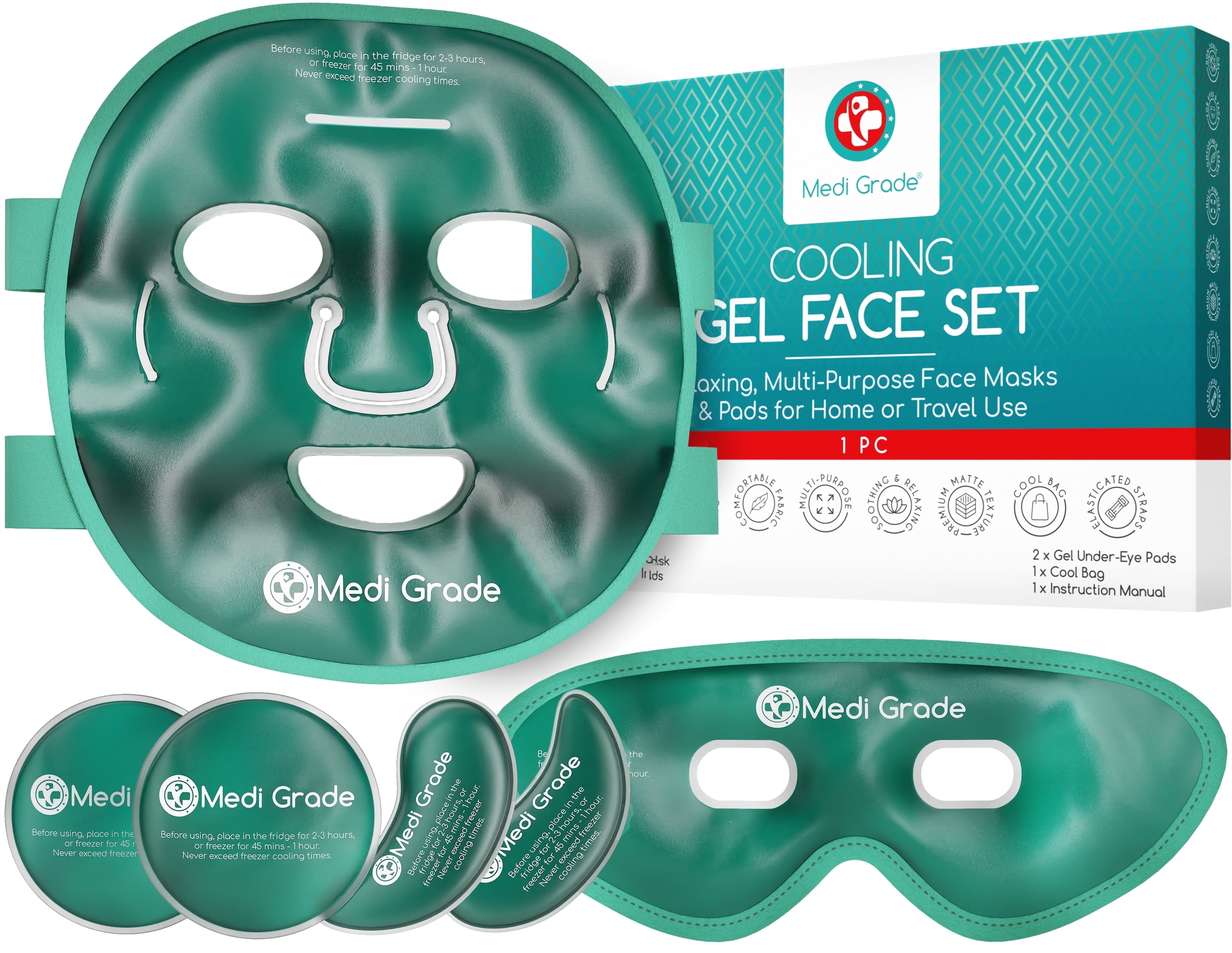 Medi Grade Adult Cooling Mask – Ice Face and Eye Mask with Chillgel for Puffy Eyes & Migraine Relief