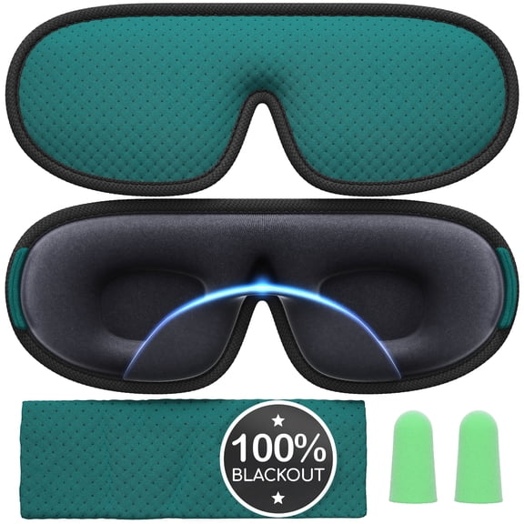 Medi Grade Cotton Sleep Mask with 3D Eye Mask Memory Foam - Travel Sleeping Mask for Women and Men with 4 Ear Plugs, Carabiner and Storage Bag - Blackout Sleep Mask Light Blocking - Sleep Eye Mask