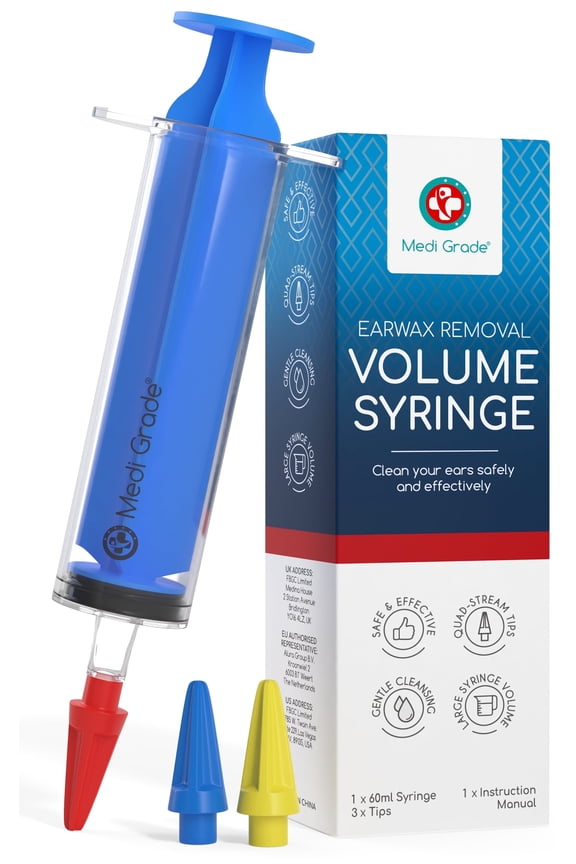 Ear Cleansing Syringe Kit with Quad-Stream Tips Gentle Personal Care Ear Rinse System for Daily Hygiene 2.03 fl oz