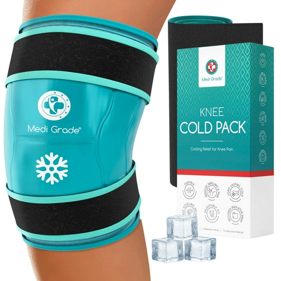 Medi Grade Knee Ice Gel Pack - Reusable Ice Pack for Injuries and Surgery Recovery - Dual-Fabric Knee Ice Pack Wrap with Cold-Retention Wrap