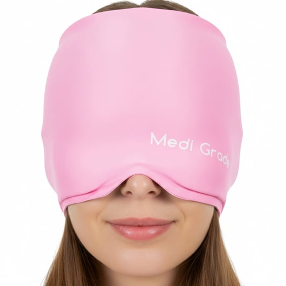 Medi Grade Cooling Cap Pink Full Coverage Cooling Compression Cap Soft Flexible Fabric Gel Mask That Blocks Light Reusable Cold Therapy Cap