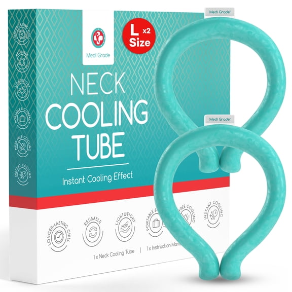 Medi Grade Neck Cooling Tube - Reusable, Instant Cooling Ring - Mess-Free, Lightweight & Portable Ice Ring - No Power Needed  for Summer Heat Relief - 2 x Large - 6.1 x 7.3