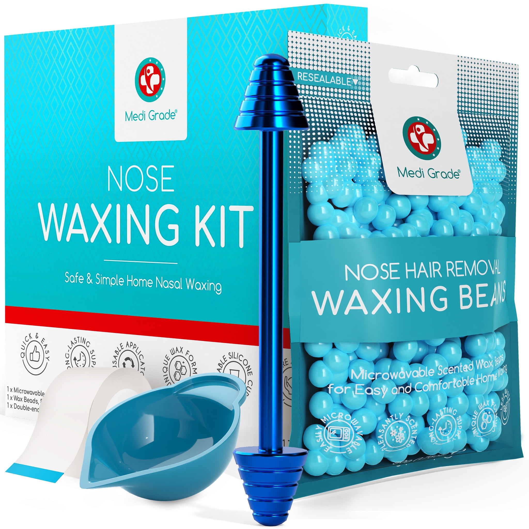 Medi Grade Nose Wax Kit for Men and Women with Reusable Nose Wax Stick, 1.76 oz Eco-friendly Nose Hair Wax Kit for Removing Unsightly, Itchy Nose Hairs - Nose Waxing Kit includes Beads, Tape and Bag