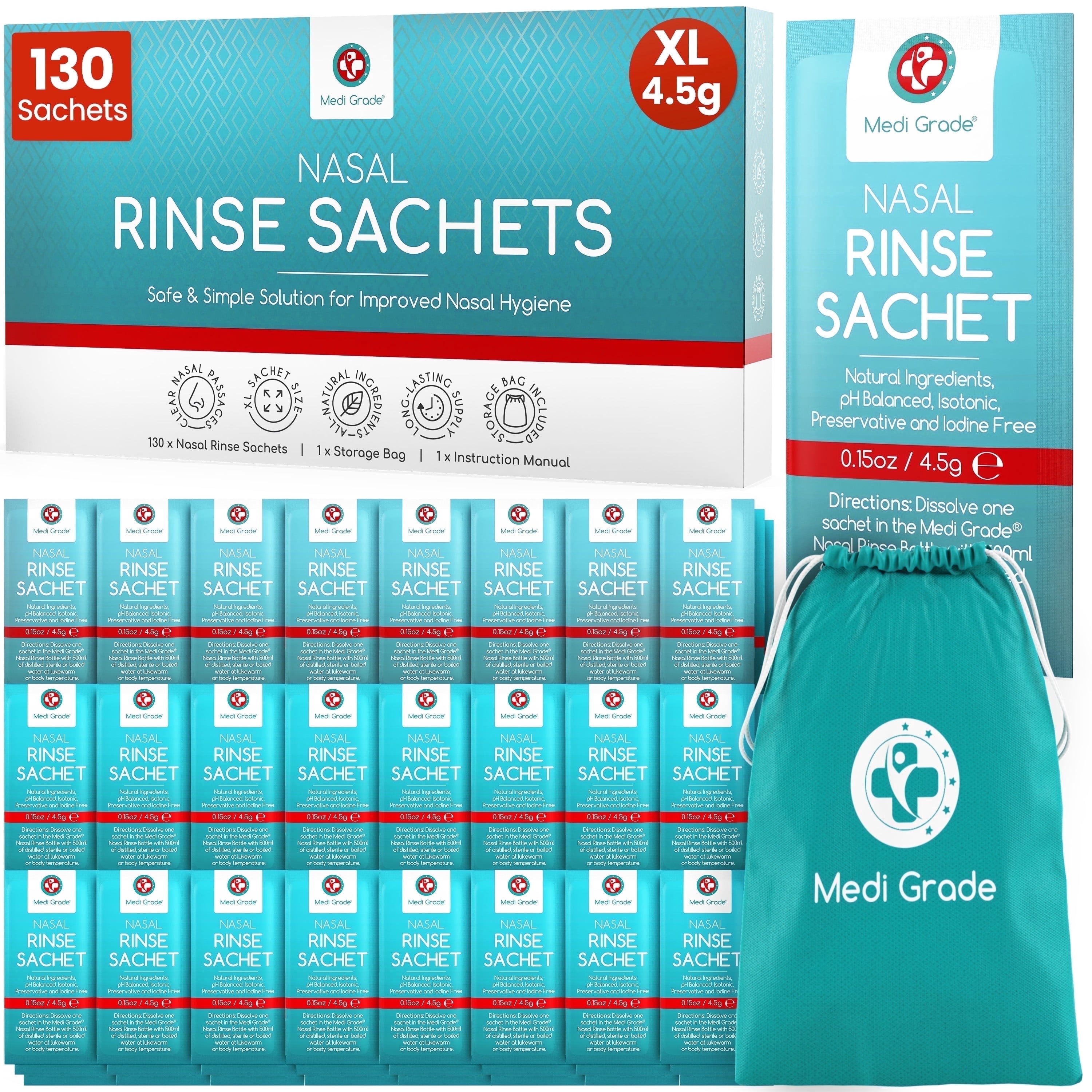 Snus Rinse Medi Grade Sinus Rinse Packets, 130 Saline Packets, Nasal Irrigation ...