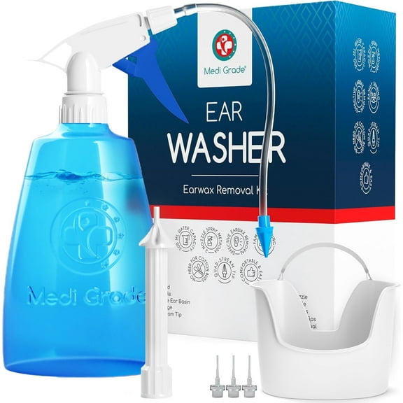 Medi Grade Wax Removal Kit Bottle & Basin Set with Quad-Stream Tip for Hearing Clarity, 300m