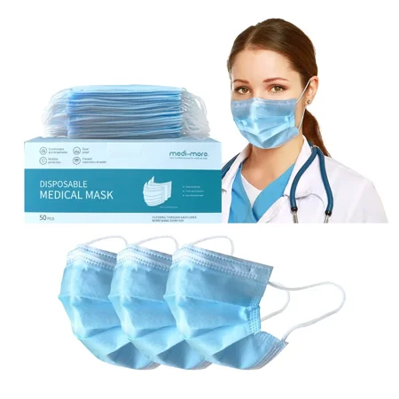 Medi-More Medical Face Masks, Light Blue Face Mask for Men and Women, 50 Count
