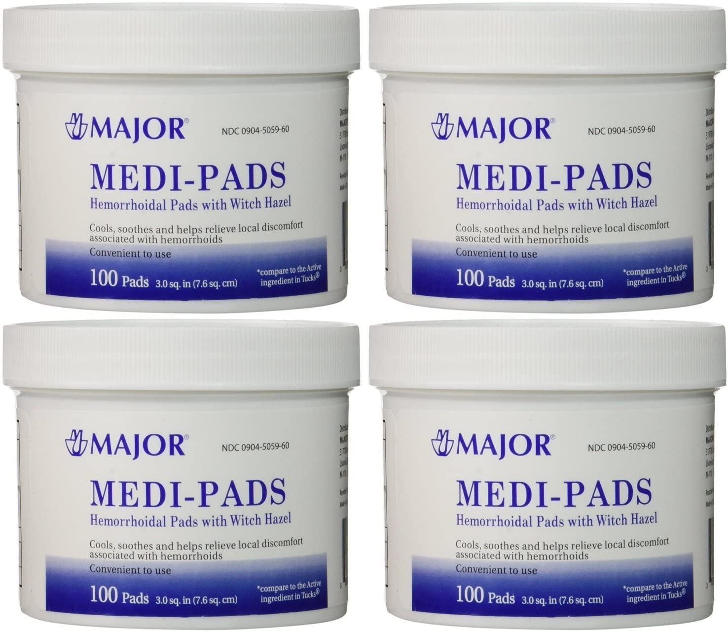 Medi-Pads With Witch Hazel Hemorrhoidal 100 Ct Jar(4 Pack)
