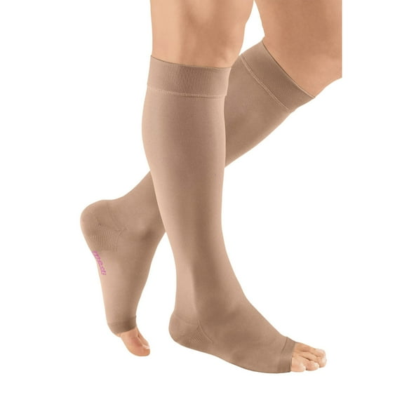 Medi Plus Calf Knee High Compression Stockings, 20-30 mmHg Open Toe Beige Size III