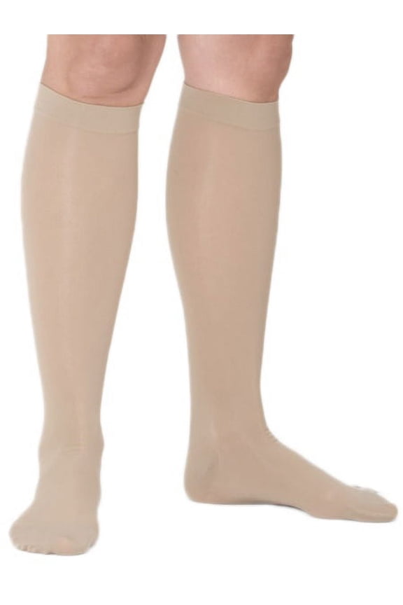 Plus Calf Knee High Compression Stockings, 20-30 mmHg Open Toe Beige Size III