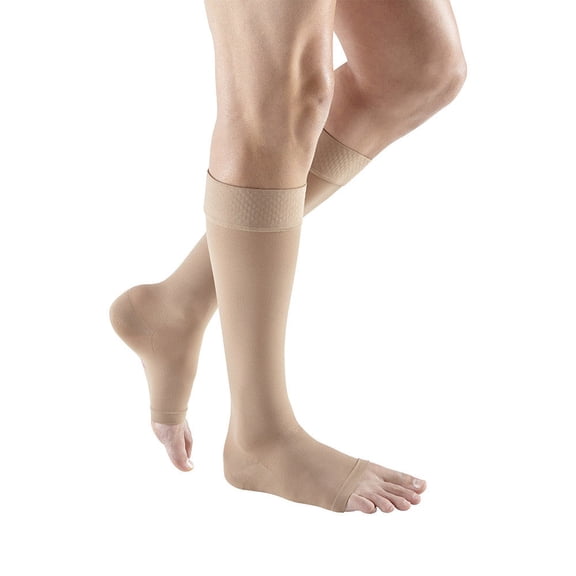 Medi Plus Open Toe Knee Highs w/Silicone Dot Band - 20-30 mmHg Petite Wide Beige II Wide Petite 184-II-BEIGE
