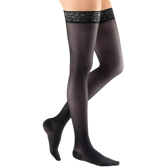 Medi Sheer & Soft Thigh Highs, Stay Lace Band CT, (Size: VI) 15-20mmHg Ebony