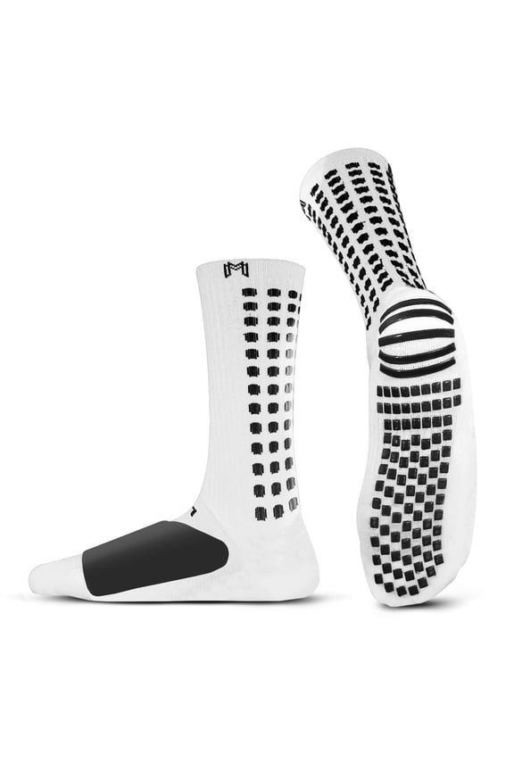 Lite - Protective Athletic Grip Sock with Metatarsal Padding Shock Protection, Anti-Slip Grip Pads, White Non Slip Socks for Soccer, Football, Lacrosse - White