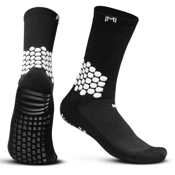 MediCaptain Soccer Grip Socks with Cushioned Ankle Protection, NonSlip Soccer Socks With Grip Pads, Mens Women Youth Age 13+ Grip Socks, (Black)