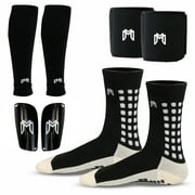 MediCaptain Soccer Grip Socks, Shin Guards, Pre-Cut Sock Sleeves, and Guard Straps Bundle Pack - Essential Equipment for Soccer Players - for Mens, Women with Size 8 to 12 US Men Shoe Size