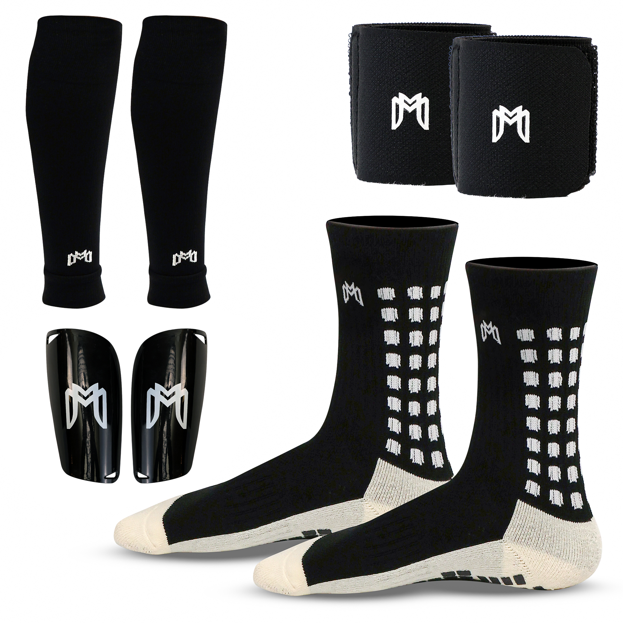 MediCaptain Soccer Grip Socks Shin Guards Pre Cut Sock Sleeves Guard 