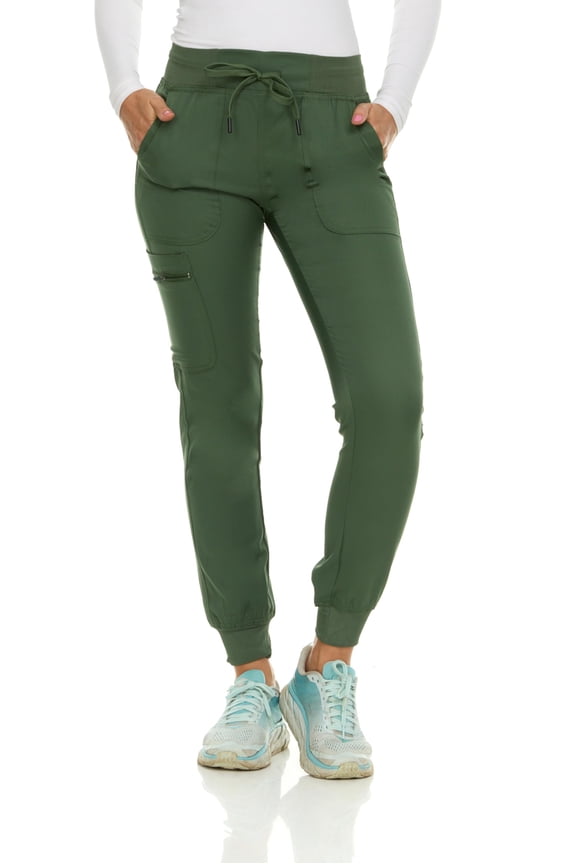Jogger Scrub Pants for Women, Soft 4-Way Stretch Women's Medical Scrub Pants, 6-Pockets with Ribbed Waistband and Drawstring, For Nurses, Doctors, and Health Workers