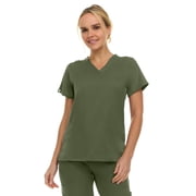 MediChic Women's V-Neck Scrub Top - 3-Pocket, 4-Way Stretch, Comfortable Medical Uniform, Olive 4X-Large