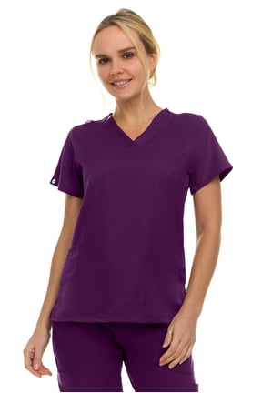 Women's V-Neck Scrub Top - 3-Pocket, 4-Way Stretch, Comfortable Medical Uniform, Eggplant 5X-Large