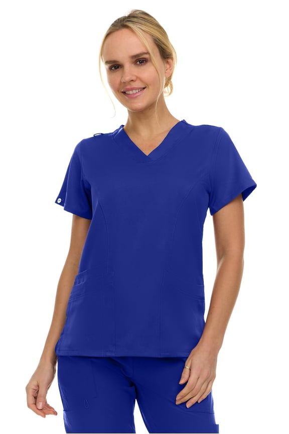 Women's V-Neck Scrub Top - 3-Pocket, 4-Way Stretch, Comfortable Medical Uniform, Galaxy Blue 5X-Large