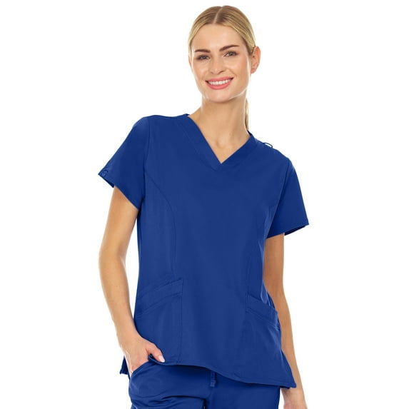 MediChic Scrubs Mini Marilyn Stretch V-Neck Three Pocket Scrub Top with 4-Way Stretch