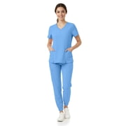 MediChic Women s Premium Medical Uniform Set   V-Neck Scrub Top & Jogger Pants, Soft Stretch Fabric, 4-Way Stretch, Lightweight Nursing Scrubs with 6 Pockets, Ceil Large