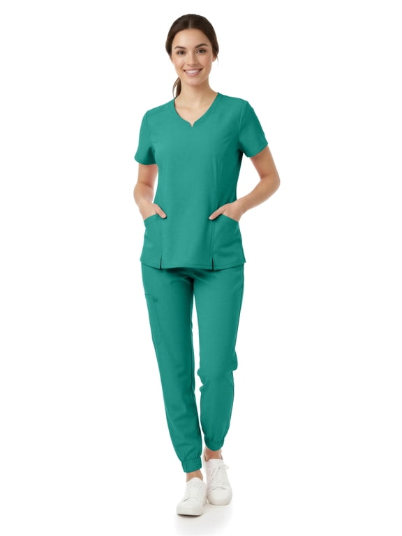 Women’s Premium Medical Uniform Set – V-Neck Scrub Top & Jogger Pants, Soft Stretch Fabric, 4-Way Stretch, Lightweight Nursing Scrubs with 6 Pockets, Hunter 2X