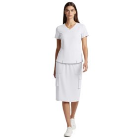 MediChic Women&rsquo;s Premium Medical Uniform Skirt Set &ndash; V-Neck Scrub Top & 34" Length Scrub Skirt, Soft Stretch Fabric, 4-Way Stretch, Lightweight Nursing Scrubs with 5 Pockets