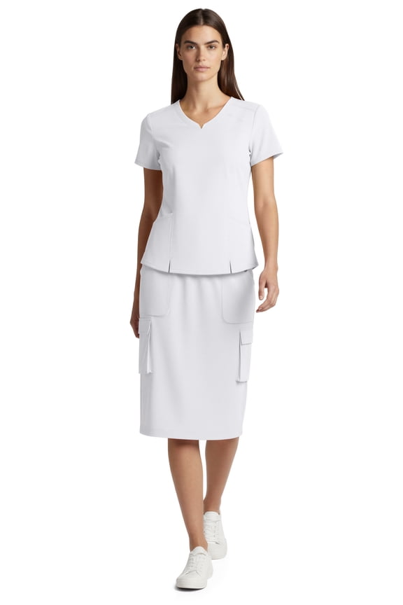 Women’s Premium Medical Uniform Skirt Set – V-Neck Scrub Top & 34" Length Scrub Skirt, Soft Stretch Fabric, 4-Way Stretch, Lightweight Nursing Scrubs with 5 Pockets