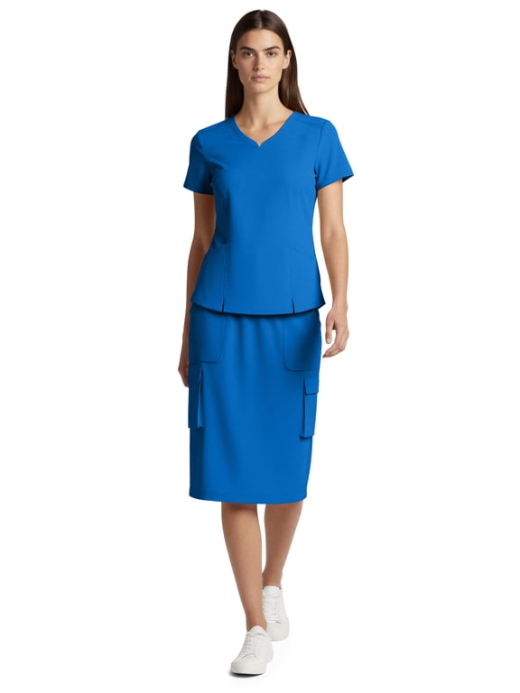 Women’s Premium Medical Uniform Skirt Set – V-Neck Scrub Top & 34" Length Scrub Skirt, Soft Stretch Fabric, 4-Way Stretch, Lightweight Nursing Scrubs with 5 Pockets