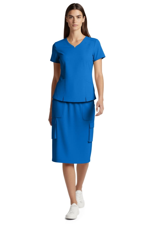 Women’s Premium Medical Uniform Skirt Set – V-Neck Scrub Top & 34" Length Scrub Skirt, Soft Stretch Fabric, 4-Way Stretch, Lightweight Nursing Scrubs with 5 Pockets
