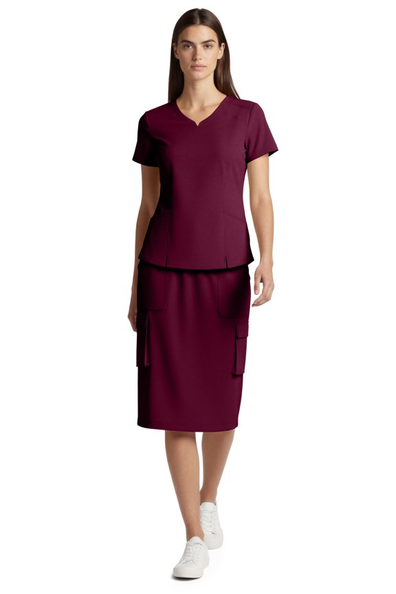Women’s Premium Medical Uniform Skirt Set – V-Neck Scrub Top & 34" Length Scrub Skirt, Soft Stretch Fabric, 4-Way Stretch, Lightweight Nursing Scrubs with 5 Pockets