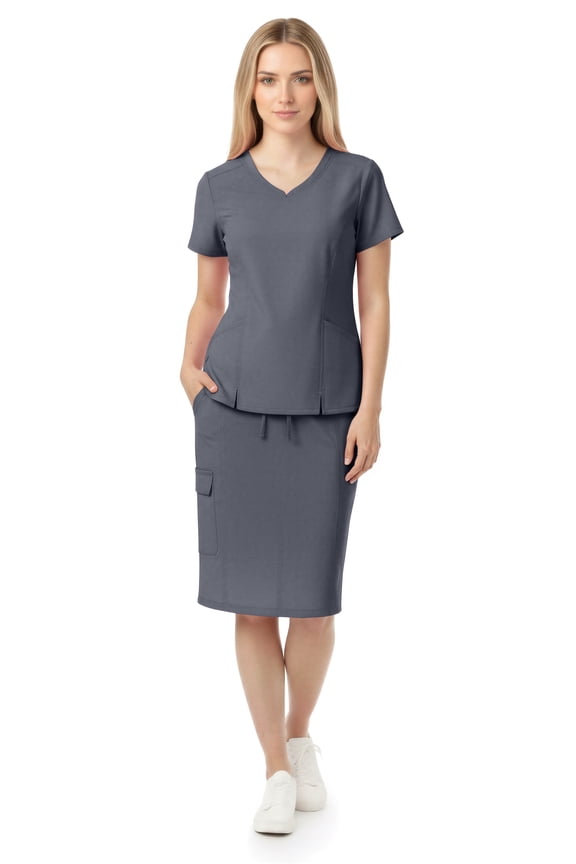 Women’s Premium Medical Uniform Skirt Set – V-Neck Scrub Top & Scrub Skirt, Soft Stretch Fabric, 4-Way Stretch, Lightweight Nursing Scrubs with 6 Pockets