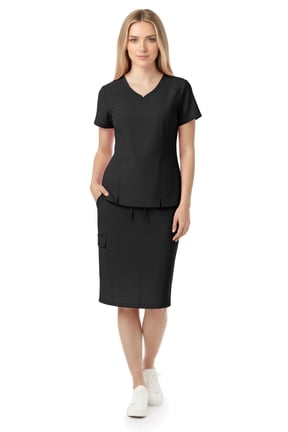 Women’s Premium Medical Uniform Skirt Set – V-Neck Scrub Top & Scrub Skirt, Soft Stretch Fabric, 4-Way Stretch, Lightweight Nursing Scrubs with 6 Pockets