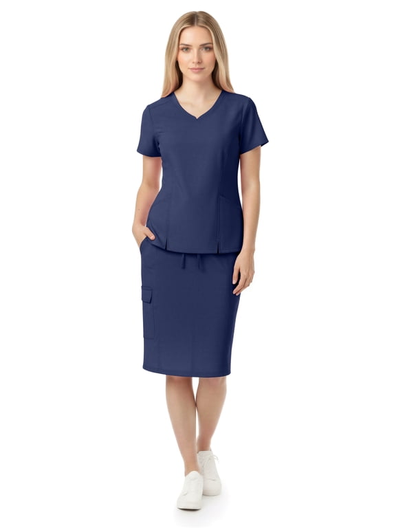 Women’s Premium Medical Uniform Skirt Set – V-Neck Scrub Top & Scrub Skirt, Soft Stretch Fabric, 4-Way Stretch, Lightweight Nursing Scrubs with 6 Pockets