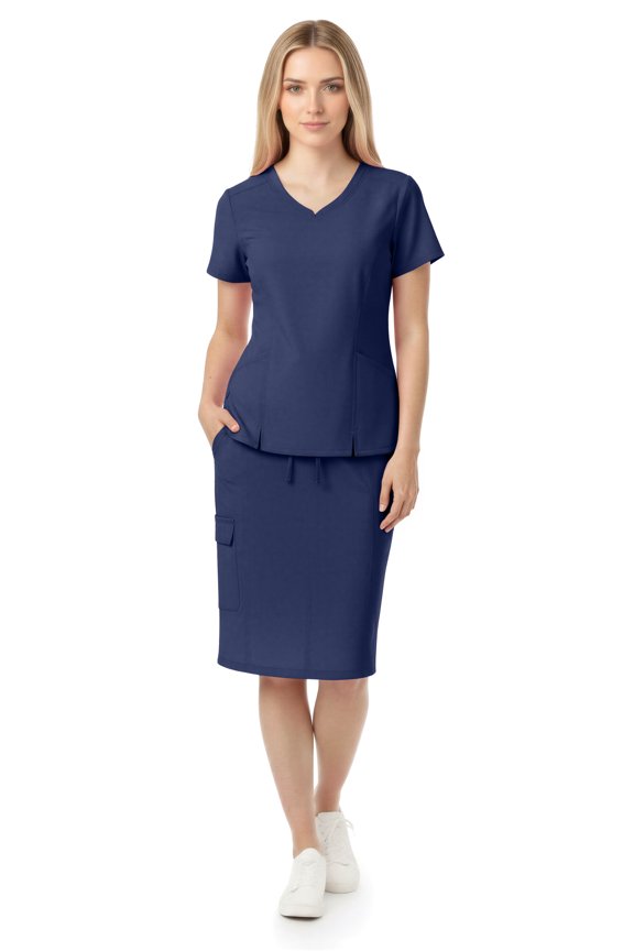 Women’s Premium Medical Uniform Skirt Set – V-Neck Scrub Top & Scrub Skirt, Soft Stretch Fabric, 4-Way Stretch, Lightweight Nursing Scrubs with 6 Pockets